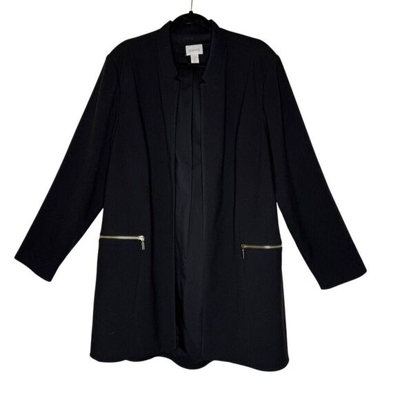 Chico’s Black Crepe Zip Pocket Open Jacket Sz 16 Elegant, Mob Wife, Minimalist - Picture 1 of 11
